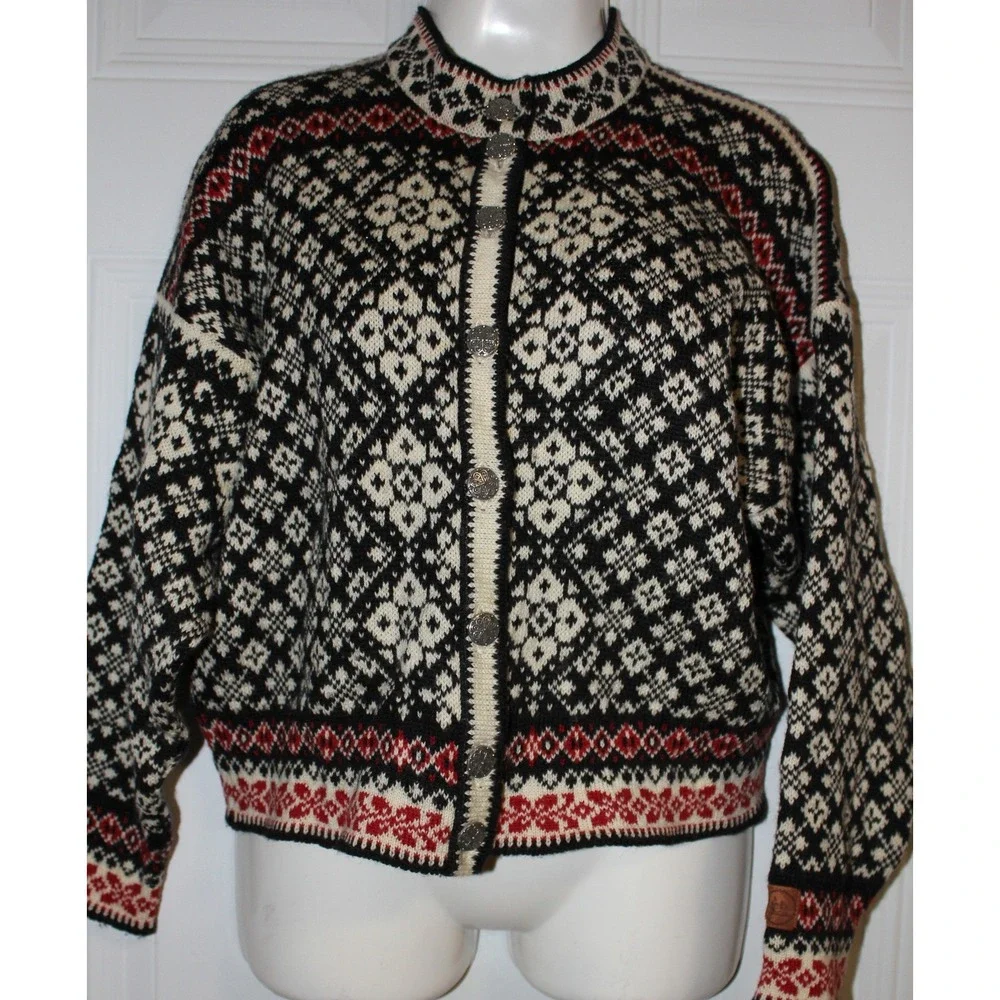 Vintage Selbu Norwegian Wool Cardigan Fair Isle Nordic Heritage Sweater SZ Small - Picture 10 of 14